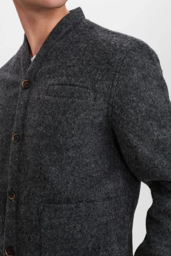 Mand Anerkjendt Aksigurd Boiled Wool Cardigan - Granit Grey Mel