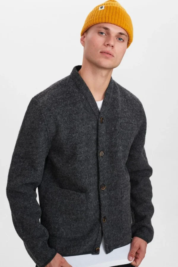 Mand Anerkjendt Aksigurd Boiled Wool Cardigan - Granit Grey Mel