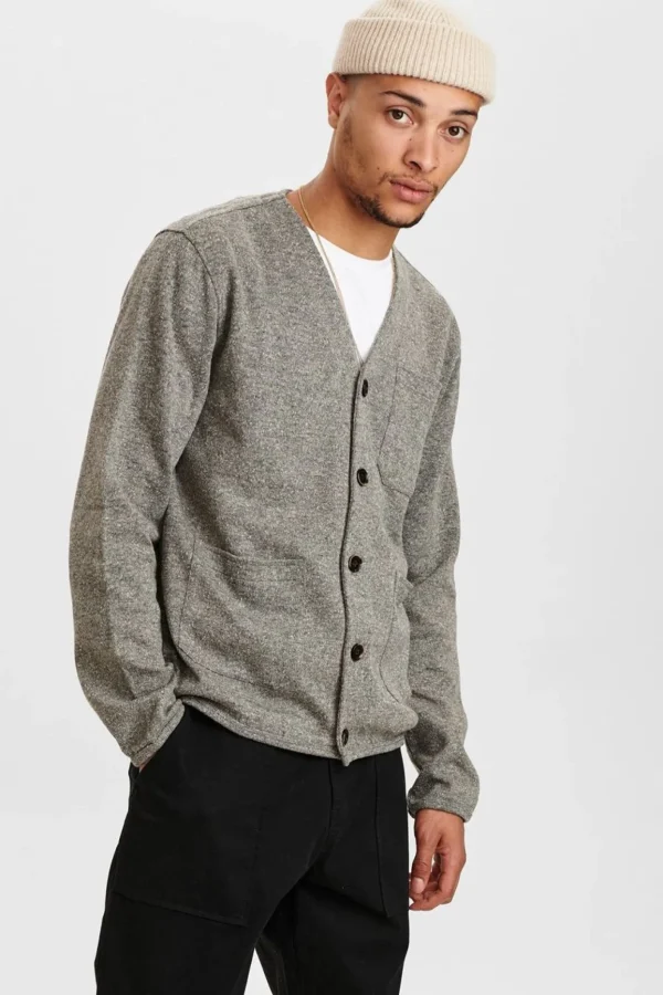 Mand Anerkjendt Aksigurd Melange Cardigan Sweat - Granit Grey Mel