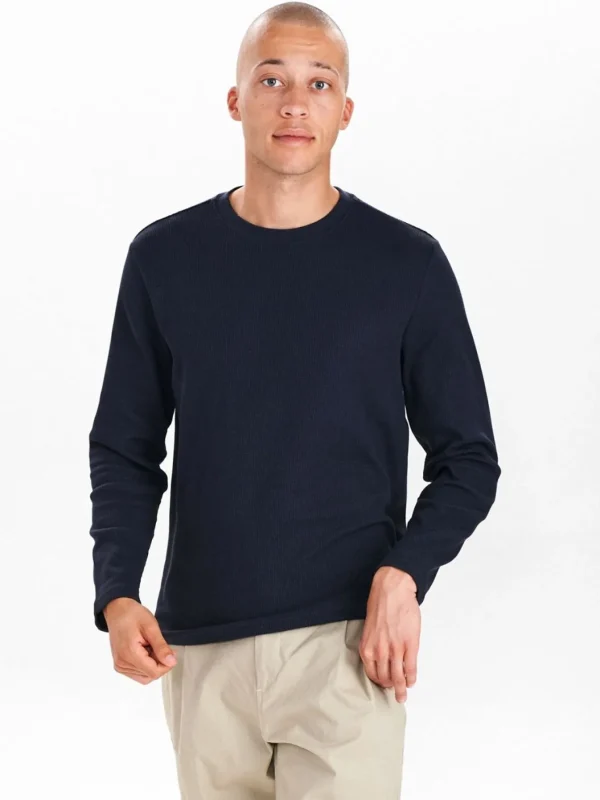 Mand Anerkjendt Aksilo Ls Waffle Tee - Dark Navy