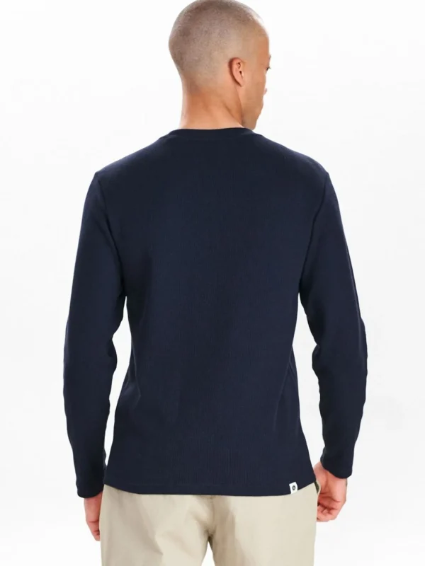 Mand Anerkjendt Aksilo Ls Waffle Tee - Dark Navy