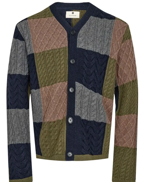 Mand Anerkjendt Akskjold Patchwork Cable Knit - Olivine