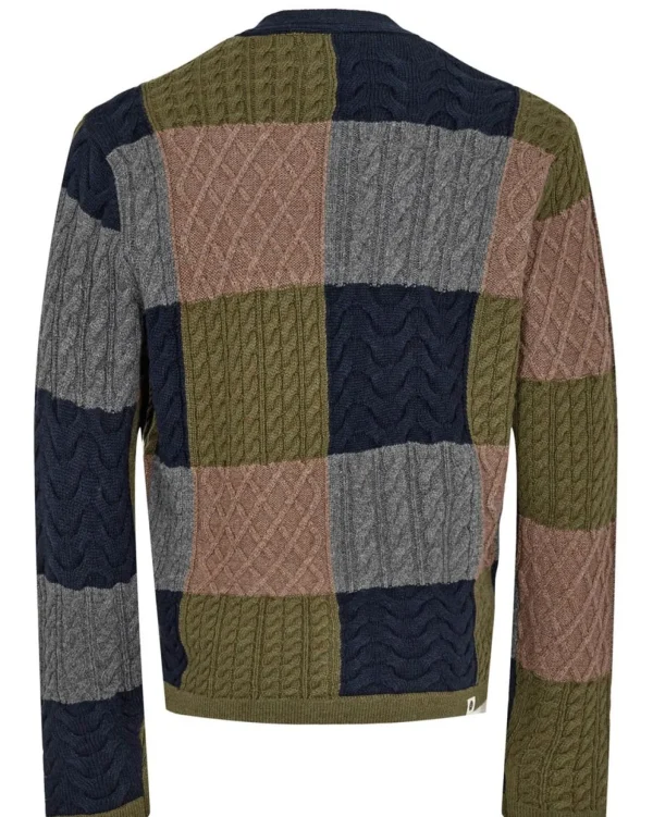 Mand Anerkjendt Akskjold Patchwork Cable Knit - Olivine