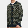 Mand Anerkjendt Aksteen Jacquard Cardigan Knit - Deep Forrest