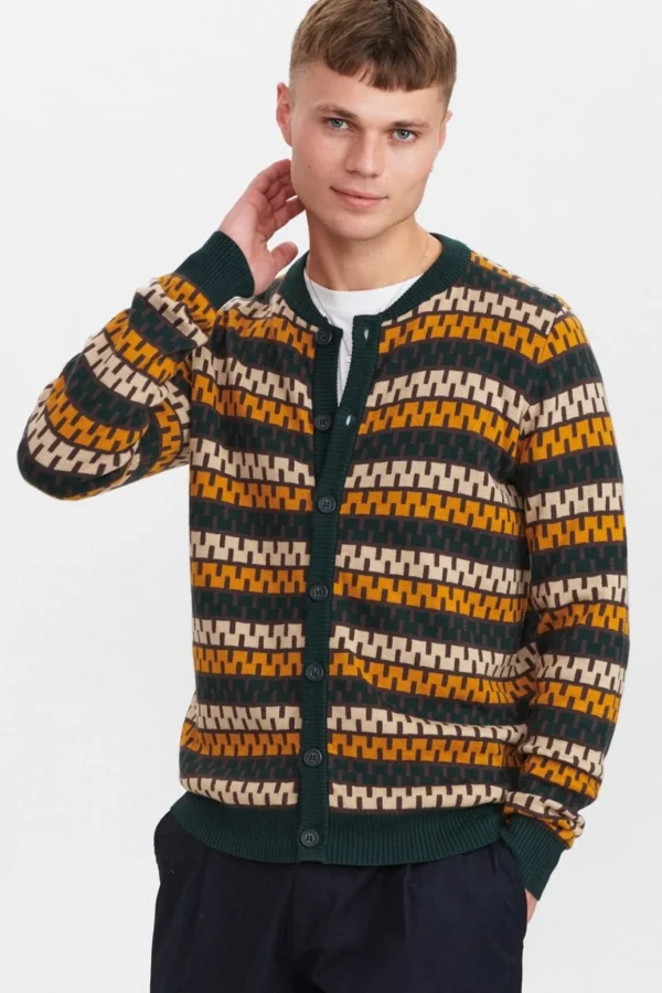 Mand Anerkjendt Aksteen Stripe Cardigan Knit - Sunflower